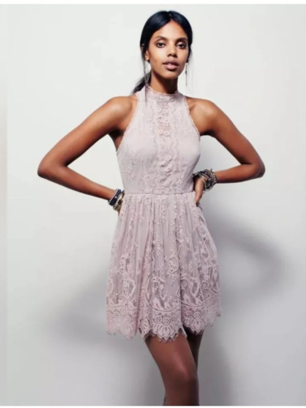 Free People Sleeveless Lace Midi Dress in Mauve